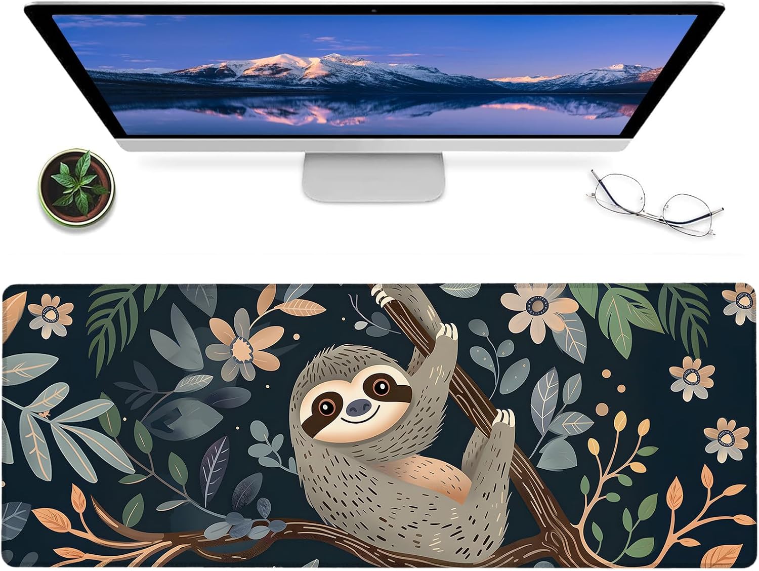 Cool Sloth Gaming Mouse Pad,12x31.5in Non-Slip Rubber Animal Desk Mat,Large Extended Mousepad for Office Home Laptop,Mice Pads Gifts,Game Lover Deskmat Decor (Dark Purple)
