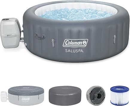 Coleman SaluSpa Energy-Efficient AirJet 4-6 Person Inflatable Hot Tub | Palm Springs Portable Outdoor Spa, EnergySense Insulated Cover, Freeze Shield Technology, 140 Soothing Jets, 77 x 28