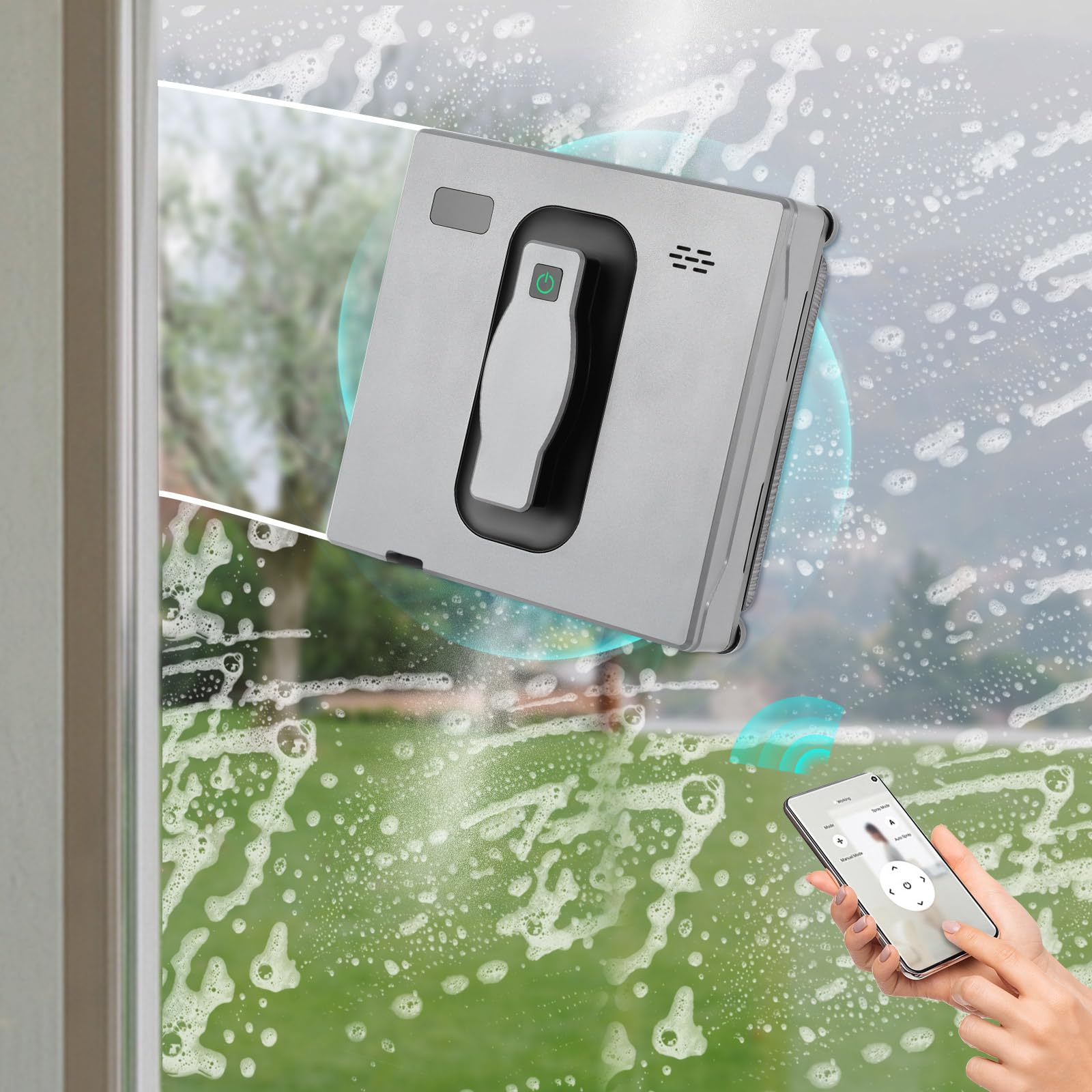 Robot de limpieza de ventanas 2500Pa con mando a distancia APP para cristal de gran altura | Robot limpiador de ventanas automático con sistema de pulverización doble y 3 modos de limpieza para ventanas sin rayas