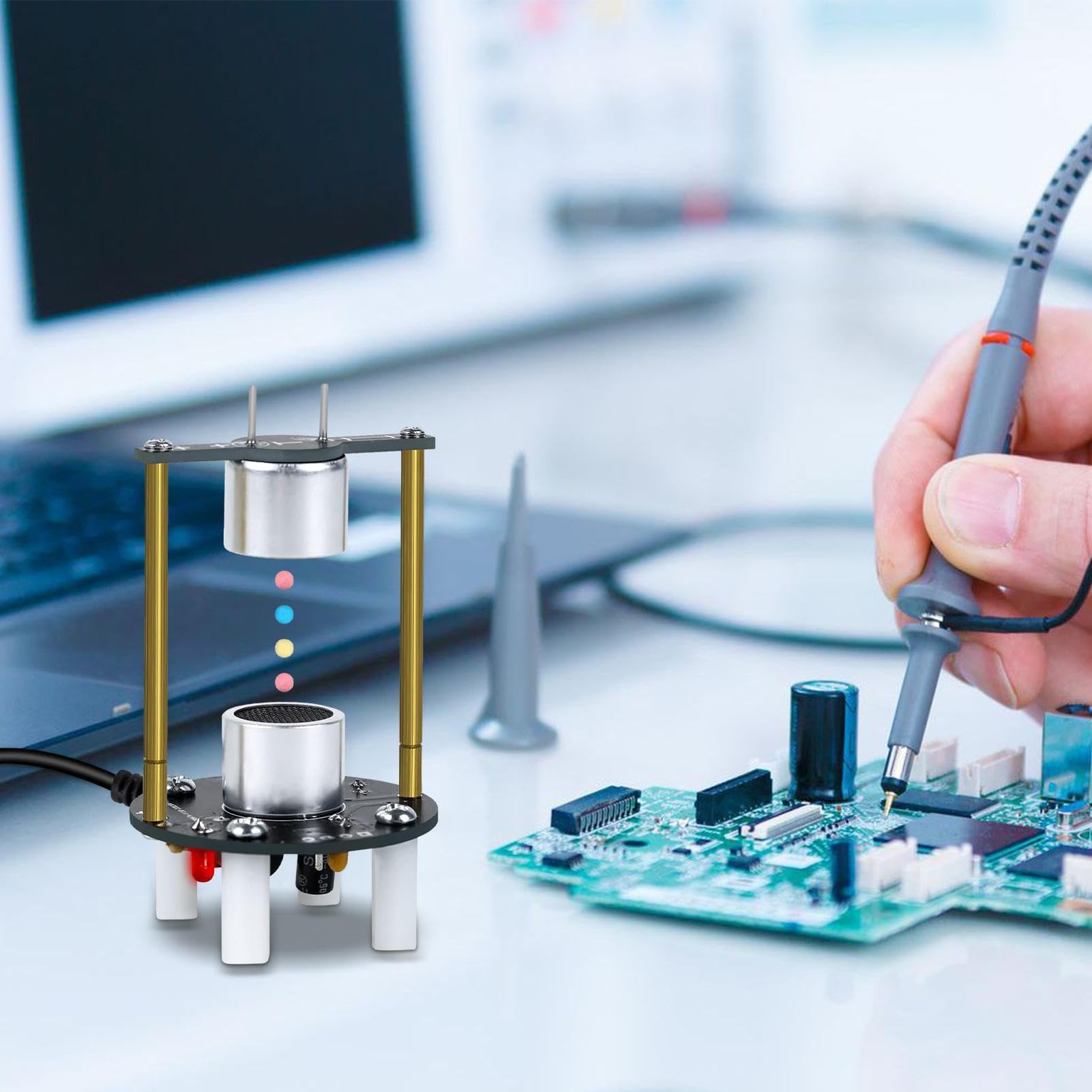 Juego de Bricolaje de levitador ultrasónico: Kit de ensamblaje de producción electrónica, Controlador de Onda estacionaria de transductor Que Incluye Perlas de Espuma y Conector de CC, Proyecto d