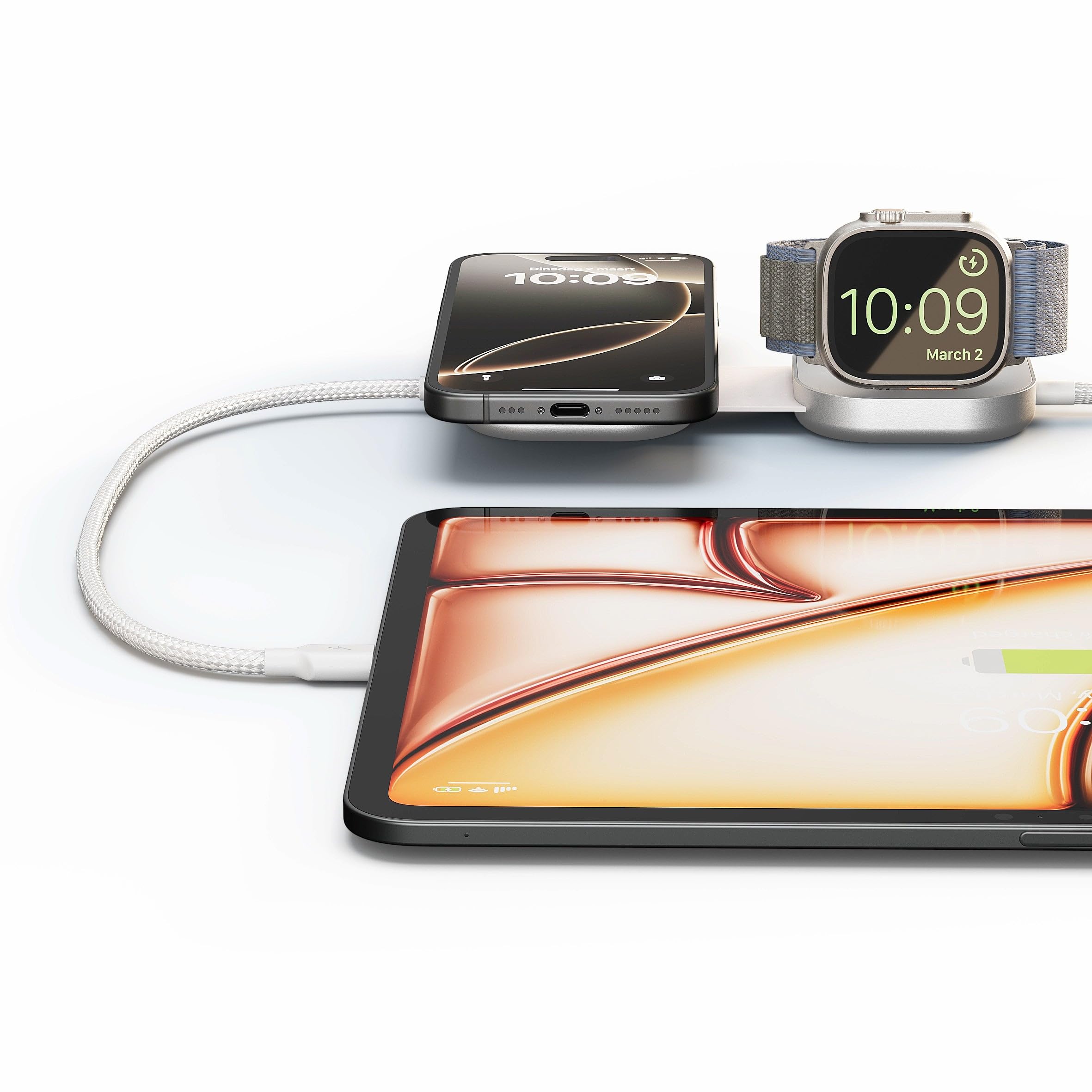 Zens Wireless Charging Cable Pro 3, 1.5 m USB-C auf USB-C Ladekabel, MagSafe & Qi2 15W, kompatibel mit iPhone Air/17/16/15/14/13/12, AirPods und Apple Watch, Weiß