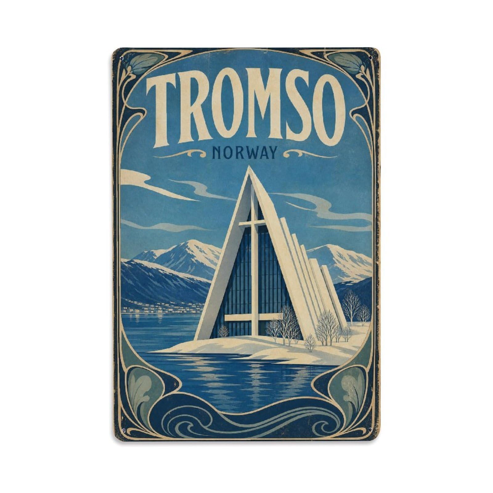Vintage Travel Norway Tromso Metal Tin Sign