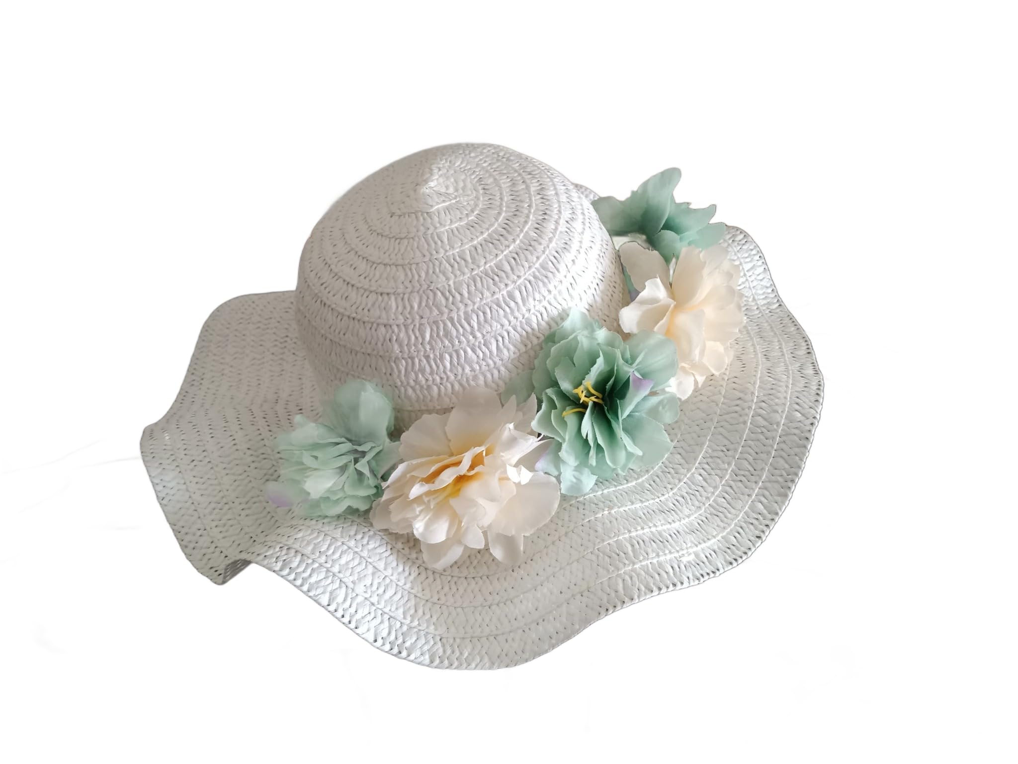 JVSTN Girls Toddler Girl Easter Bonnet Spring hat Tea Party Dress up Hat White Floppy Brim Green/Floral Band