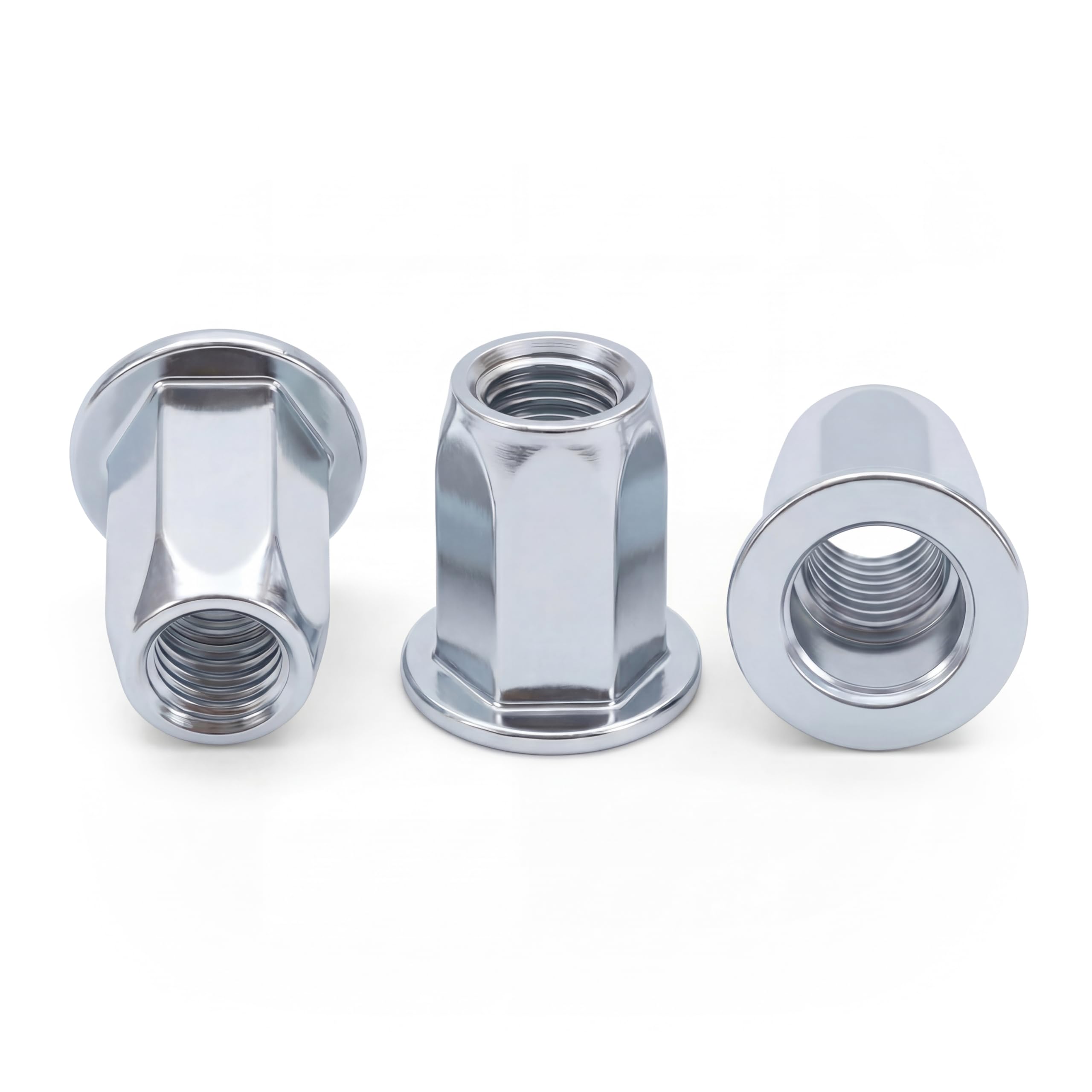 Dado a crimpare esagonale M6, flangia piatta, corpo esagonale lungo, acciaio zincato - (50pcs)
