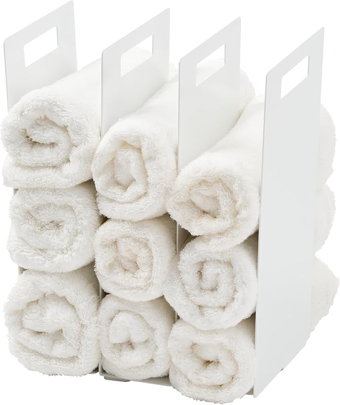 Yamazaki Home Tower Interlocking Towel Organizer - Bathroom Storage Shelf Rack - Steel | Space-saving towel organizer for bathroom shelves and countertops. Sturdy steel construction ensures long-lasting durability.