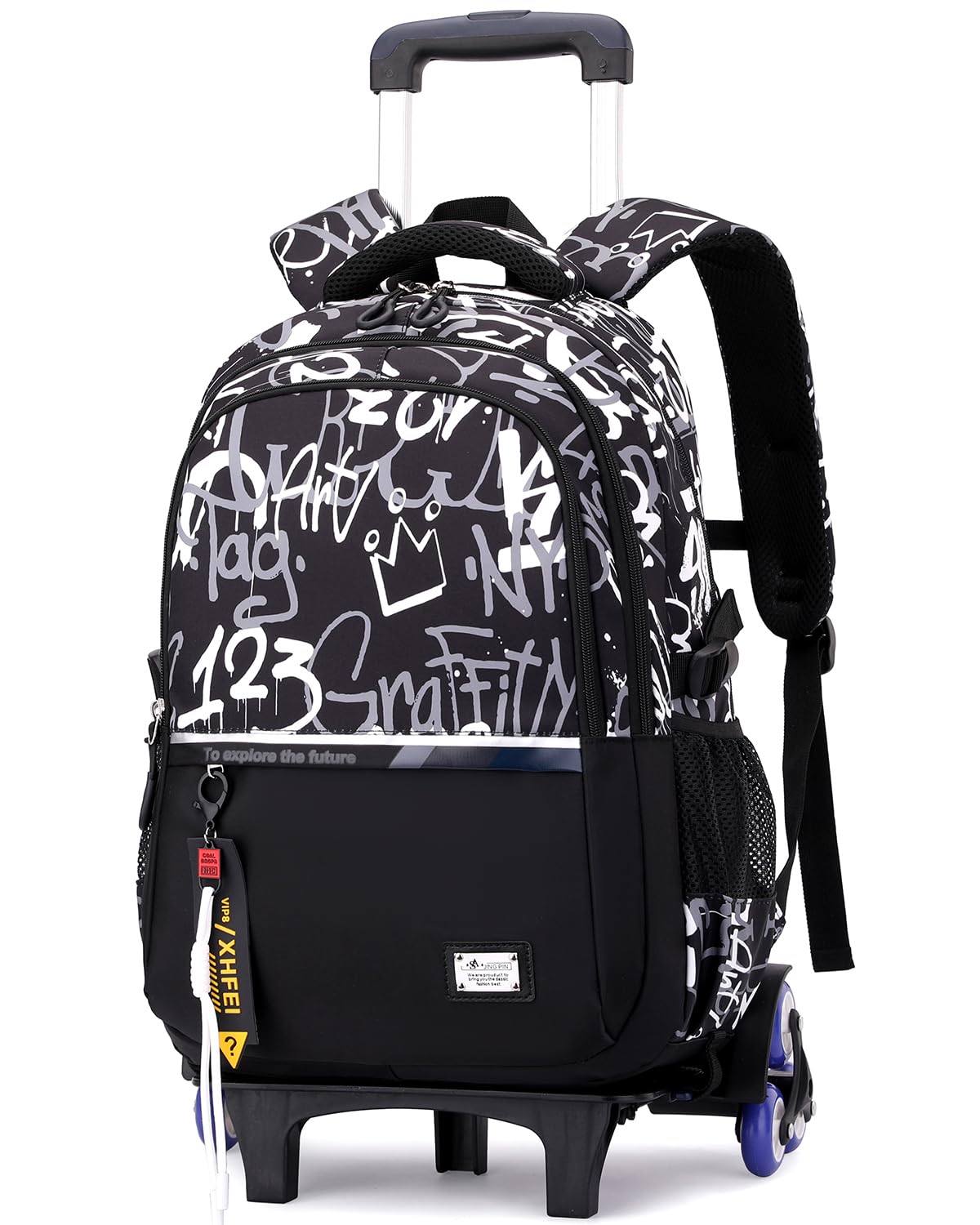 Amythe Zaino Trolley per Ragazzi - Zaino Scuola Adolescenti con Carrello Rimovibile Impermeabile per Laptop 15,6 Pollici, Zaini Nero con Rotelle per Scuola Media Superiore, 6 Ruote