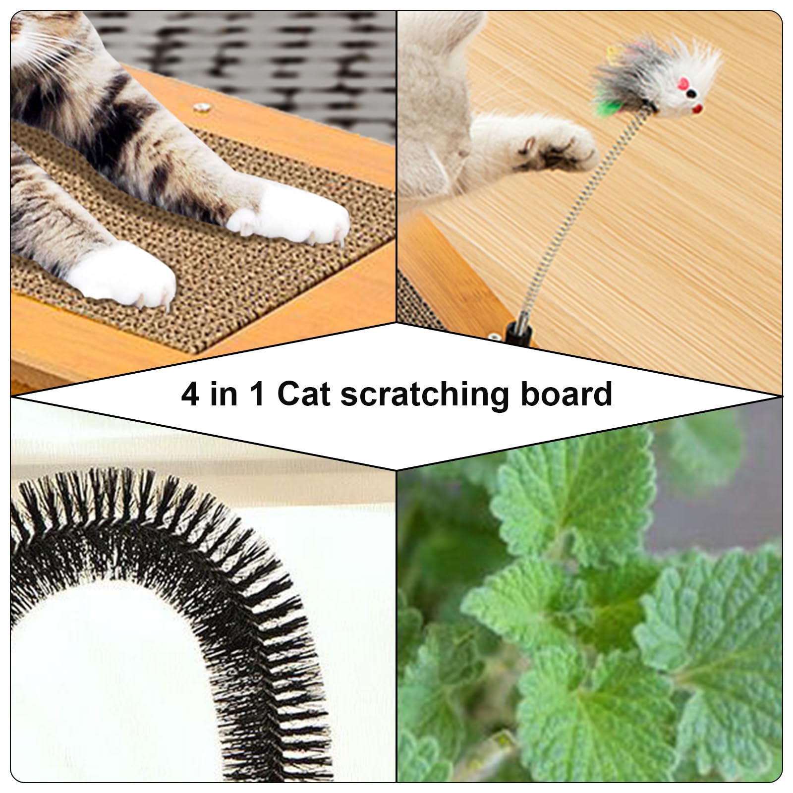 5 in 1 Katzenbogen Selbstpfleger Katzenmassagegerät, Karton Kratzer für Indoor Katzen, Katzenhaarbürste für die Fellpflege mit stabilem Katzenkratzpad und Katzenminze Spielzeug (5 in 1 Katzenbürste)