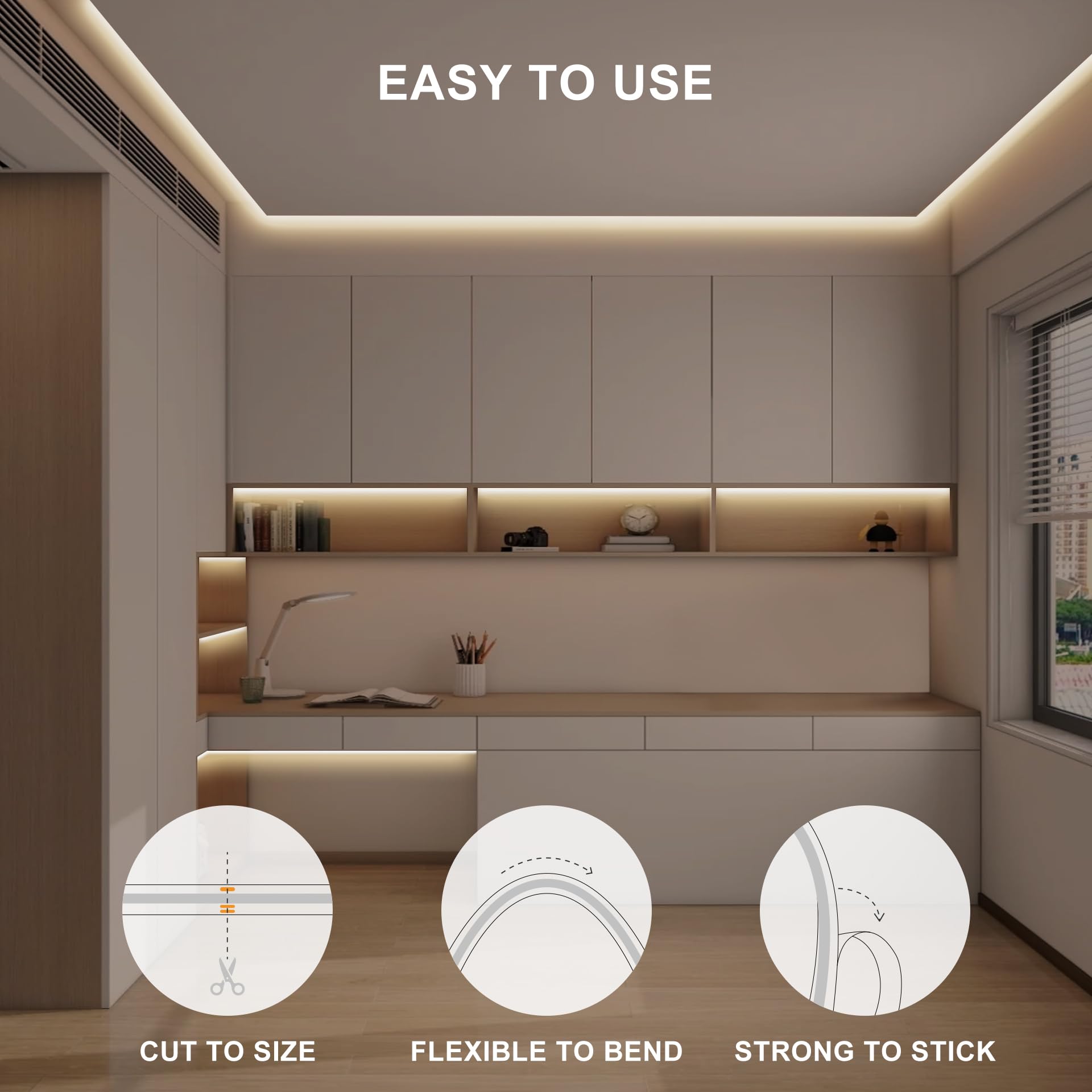 3000K COB LED Lichtleiste mit Fernbedienung, 5.0 m Dimmbar Warmweiß COB LED Licht Weißes Licht für Spiegel, Treppenhaus, Schrank, Zimmer