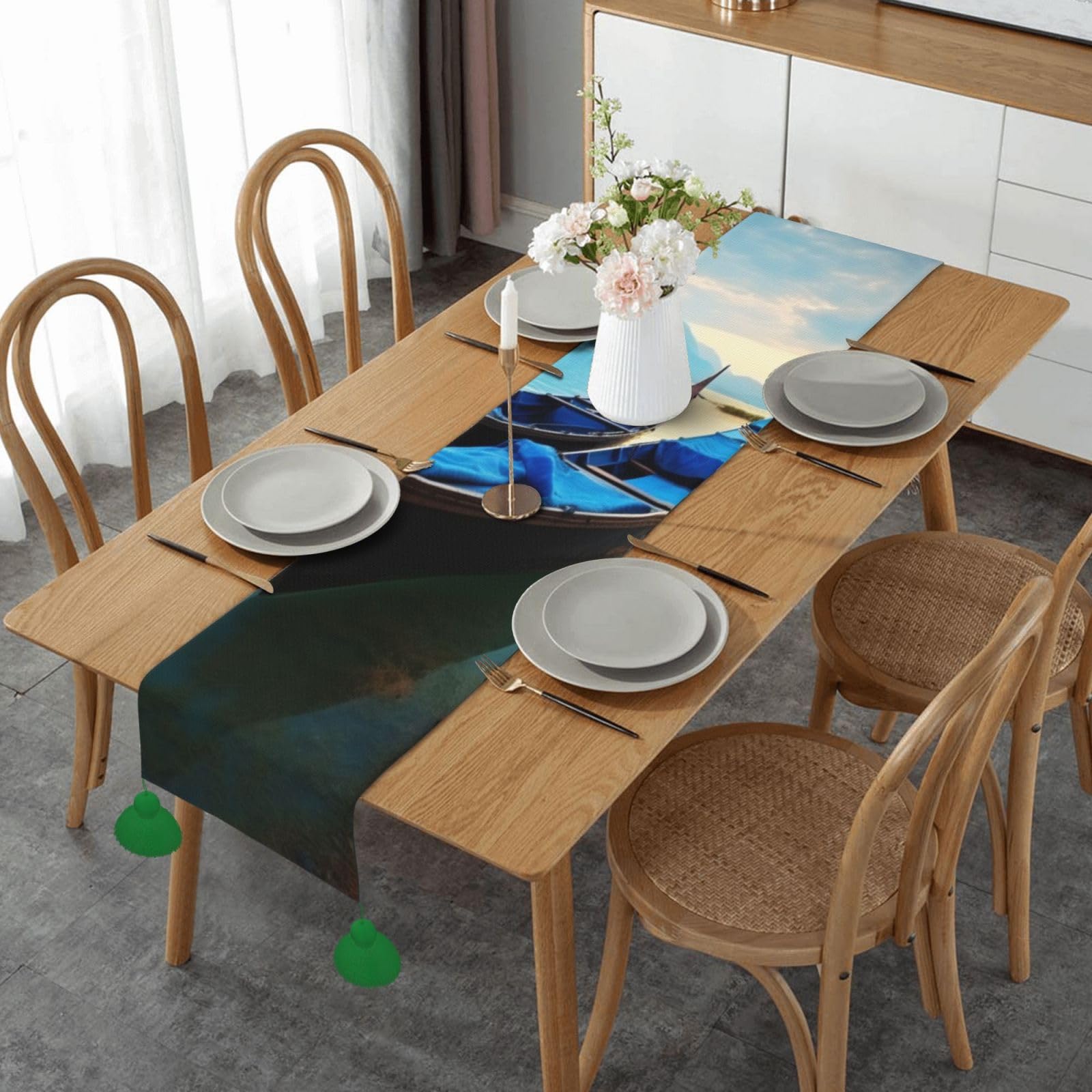 Chemin de table en lin tissé déco automne mariage 35x152 cm