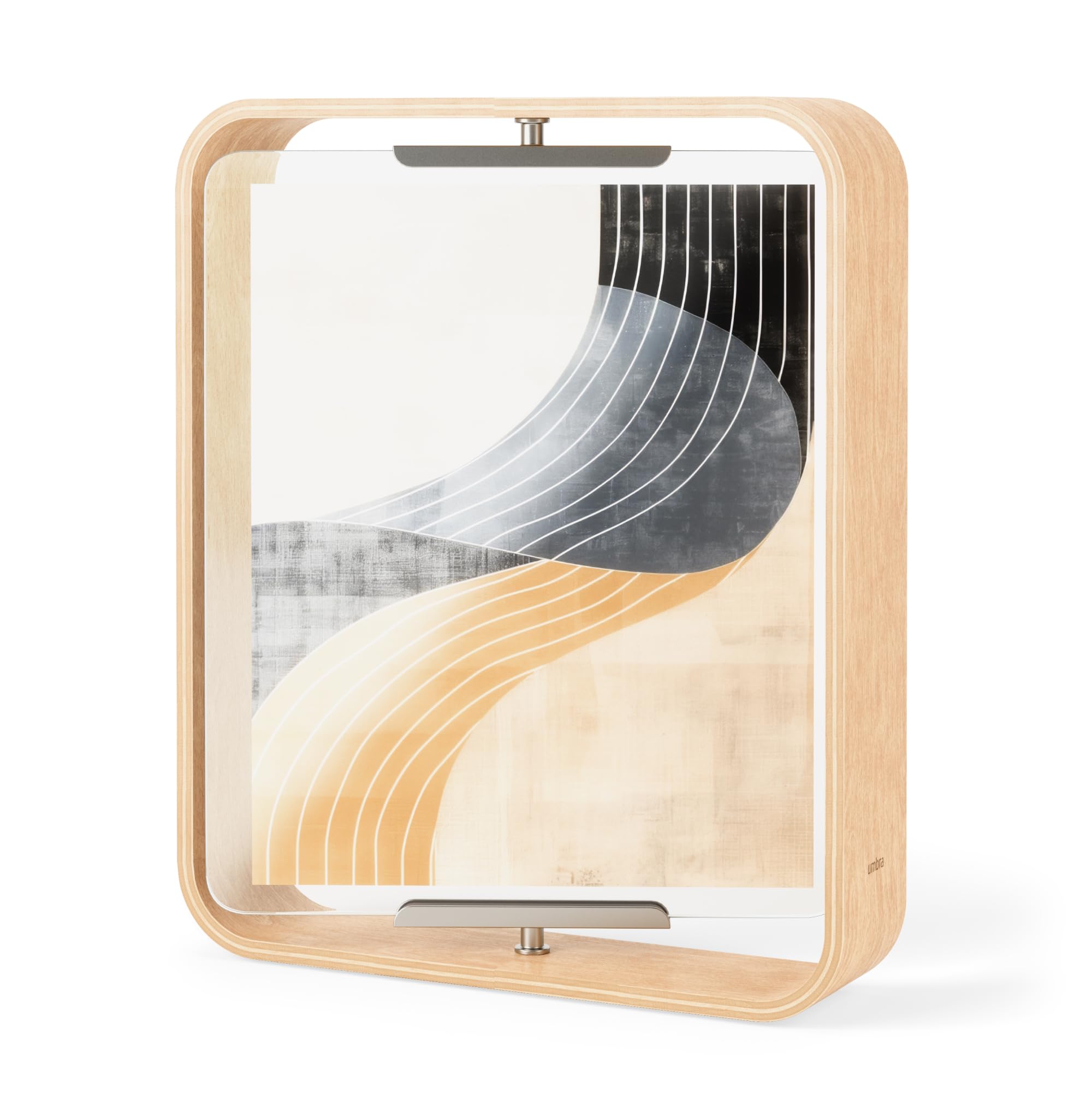 Umbra Bellwood Tischbilderrahmen 20x25 cm mit gebogenem Holzrand und beidseitig drehbarem Display, Natur