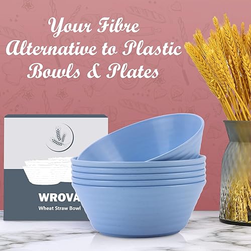 Miniatura 4 de Juego de 6 cuencos de paja de trigo, cuencos irrompibles de 50 onzas, aptos para microondas y lavavajillas, juegos de cuencos súper grandes sin BPA