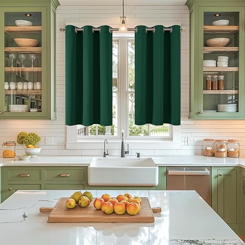 Miniatura 2 de YoungsTex Cortinas opacas verde esmeralda de 45 pulgadas de largo, con aislamiento térmico y ojales, cortinas de oscurecimiento de habitación para