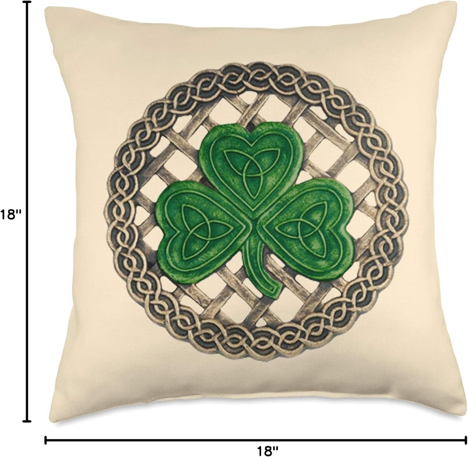 Green Shamrock, Celtic Knots With Beige Background Throw Pillow