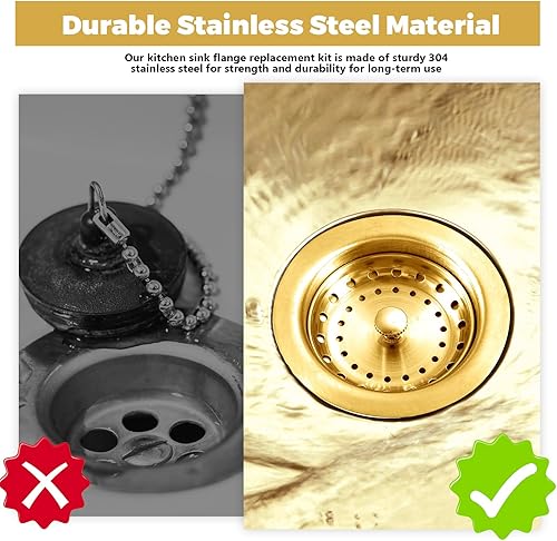 Miniatura 6 de Norme Juego de 5 coladores de drenaje de fregadero de cocina dorados de 3-12 pulgadas con brida de eliminación de basura para fregadero, tapón de