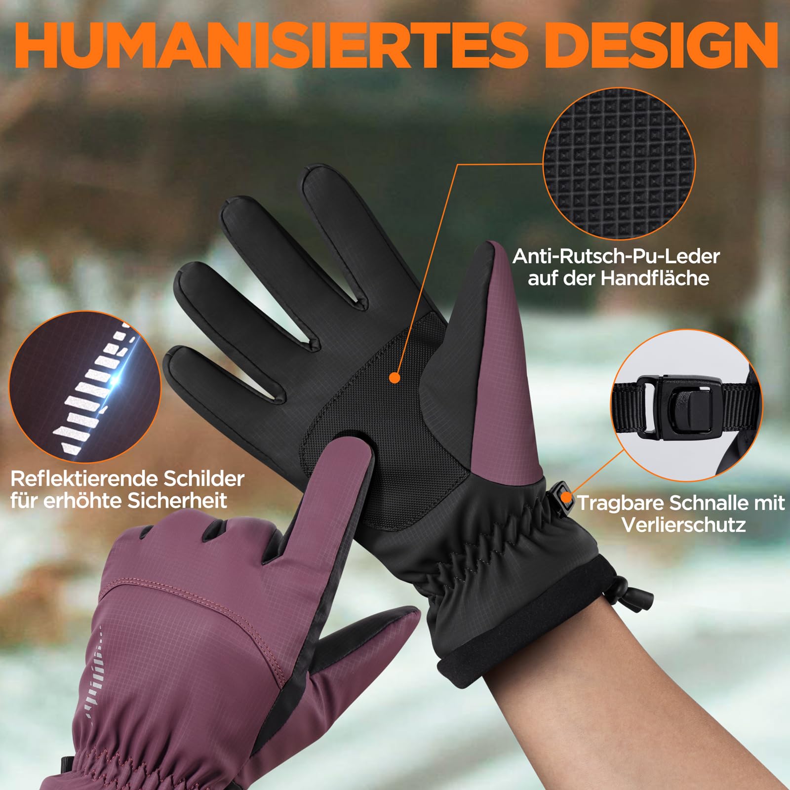 rivmount Guanti invernali da uomo donna, impermeabili guanti caldi da sci guanti antivento termici RSG601