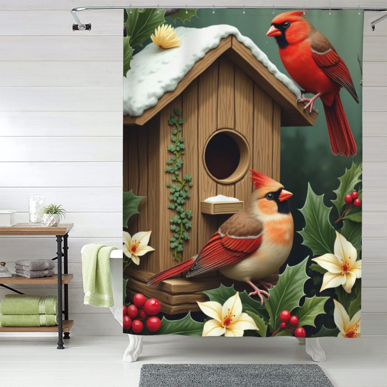 Rideau de douche oiseau cardinal 152x183cm opaque moderne