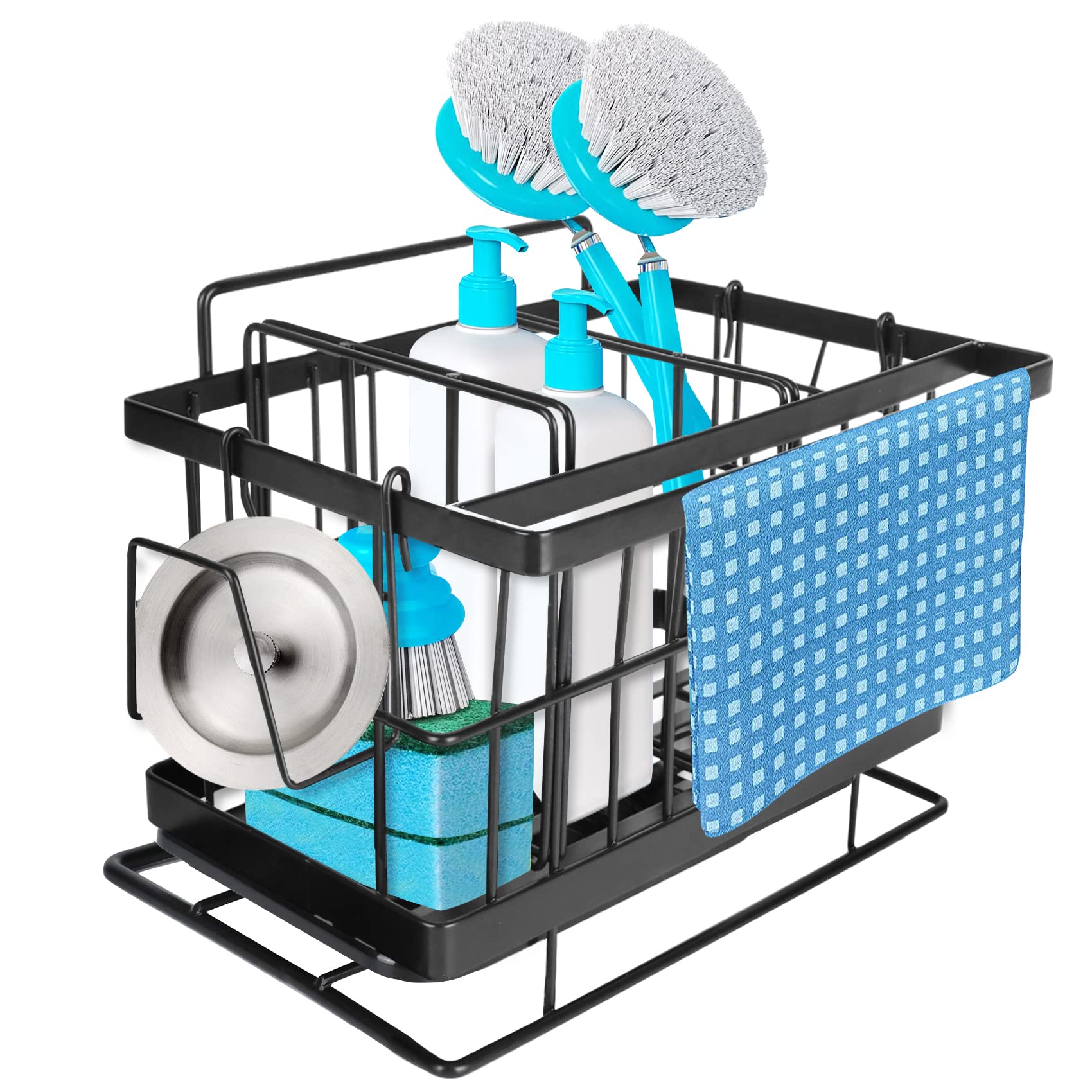 Sink Caddy Kitchen Organizer, Ufanore More Functions Sponge Holder with A Space Saving Size, SUS304 Stainless Steel, Adhesive or Hanging 2 Installation Ways, Black