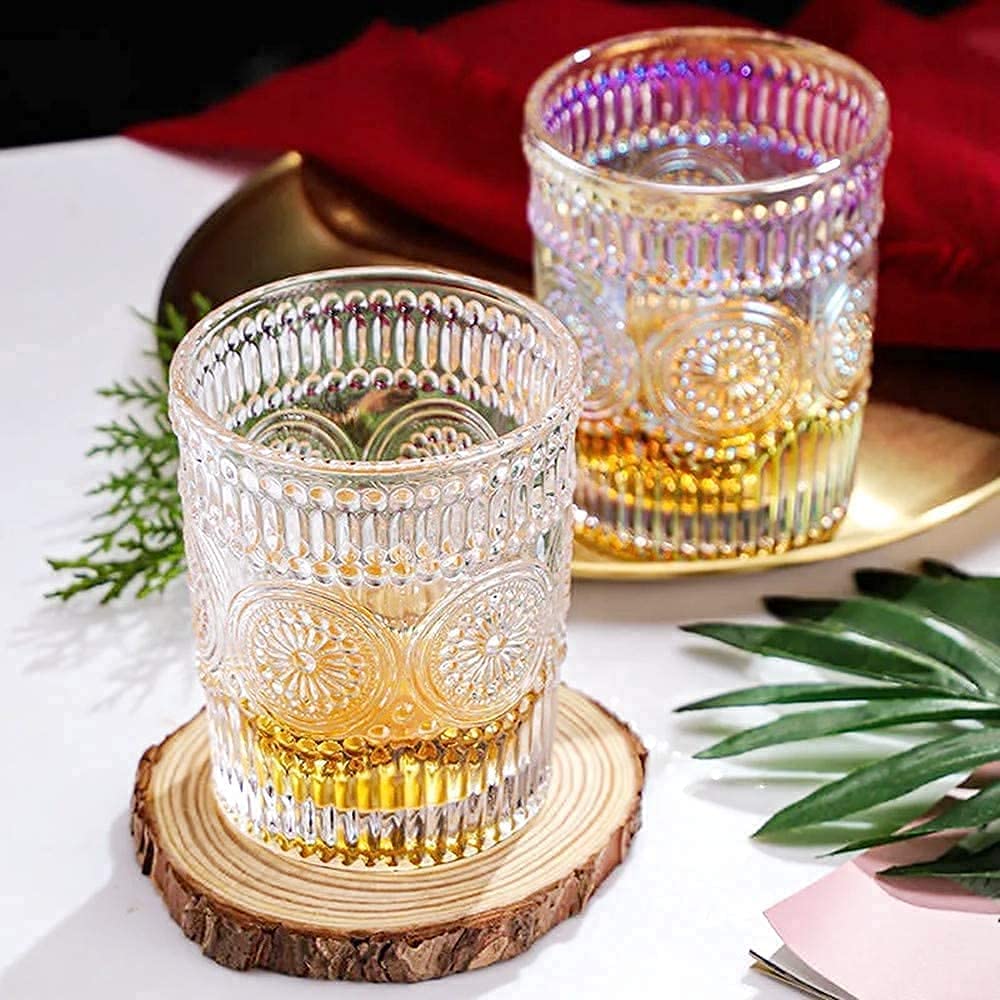 TARISSA Embossed Crystal Whiskey Glasses Set of 6 Pcs- 300 Ml Bar Glass Tumblers for Drinking Bourbon, Whisky, Scotch, Cocktails, Cognac- Old Fashioned Cocktail Glass