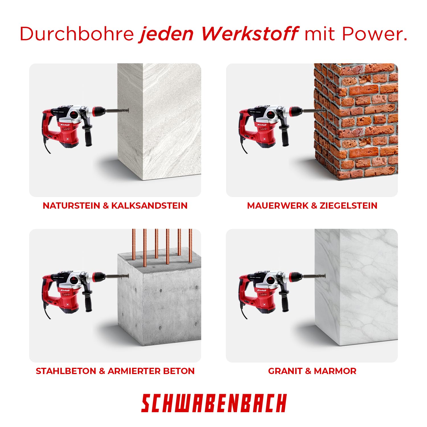 SCHWABENBACH ® SDS Plus Wiertło 25 mm x 1200 cm, Wiertło do Betonu i Kamienia, Precyzyjne i Szybkie Wiercenie, Premium Quality z Końcówką z Węglika Spiekanego