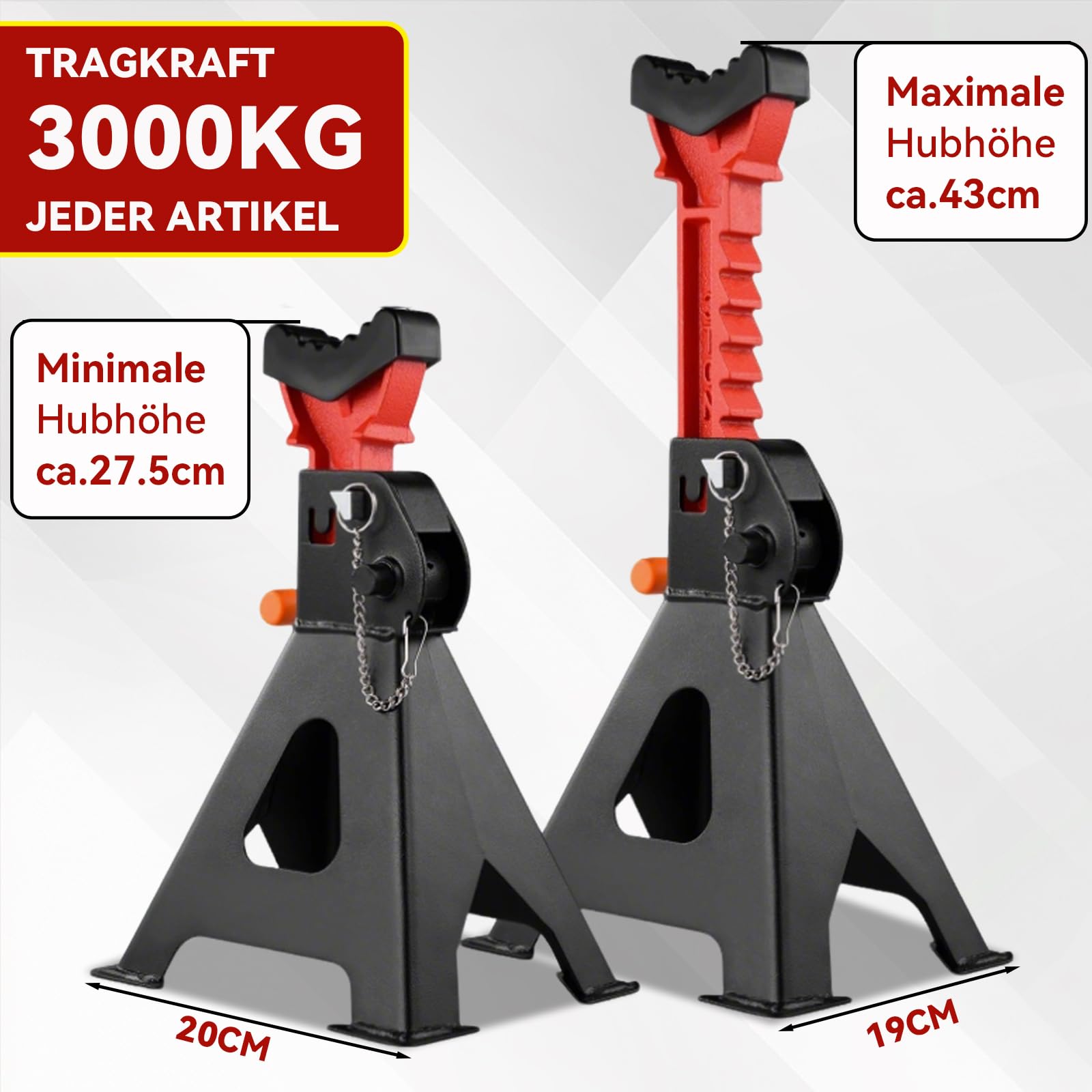 Warmfay 4er Set Unterstellböcke 3T KFZ mit Sicherungssplint & Gummiauflagen, 275-430mm 10 Stufig Höhenverstellbar Wagenheber Stützböcke Ständer, Profi Reifenwechsel Abstellbock Auto PKW Wohnmobil
