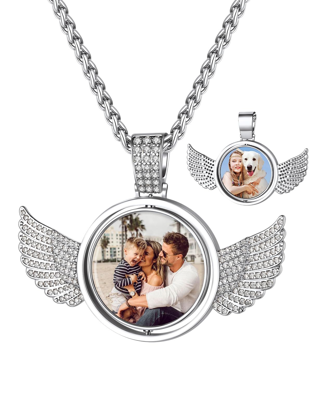 Custom4U Picture Necklace Personalized Photo Circle Chain for Men Women