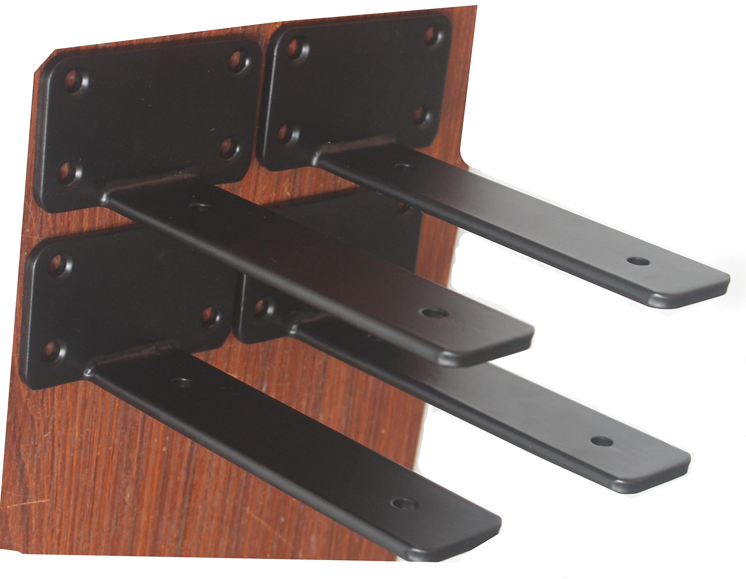 4 Pack - 6 inch Black Hidden L Shelf Bracket (1/5 Inch Thicked) Iron Floating Shelf Brackets Rustic Industrial Metal Brackets for Shelf Support