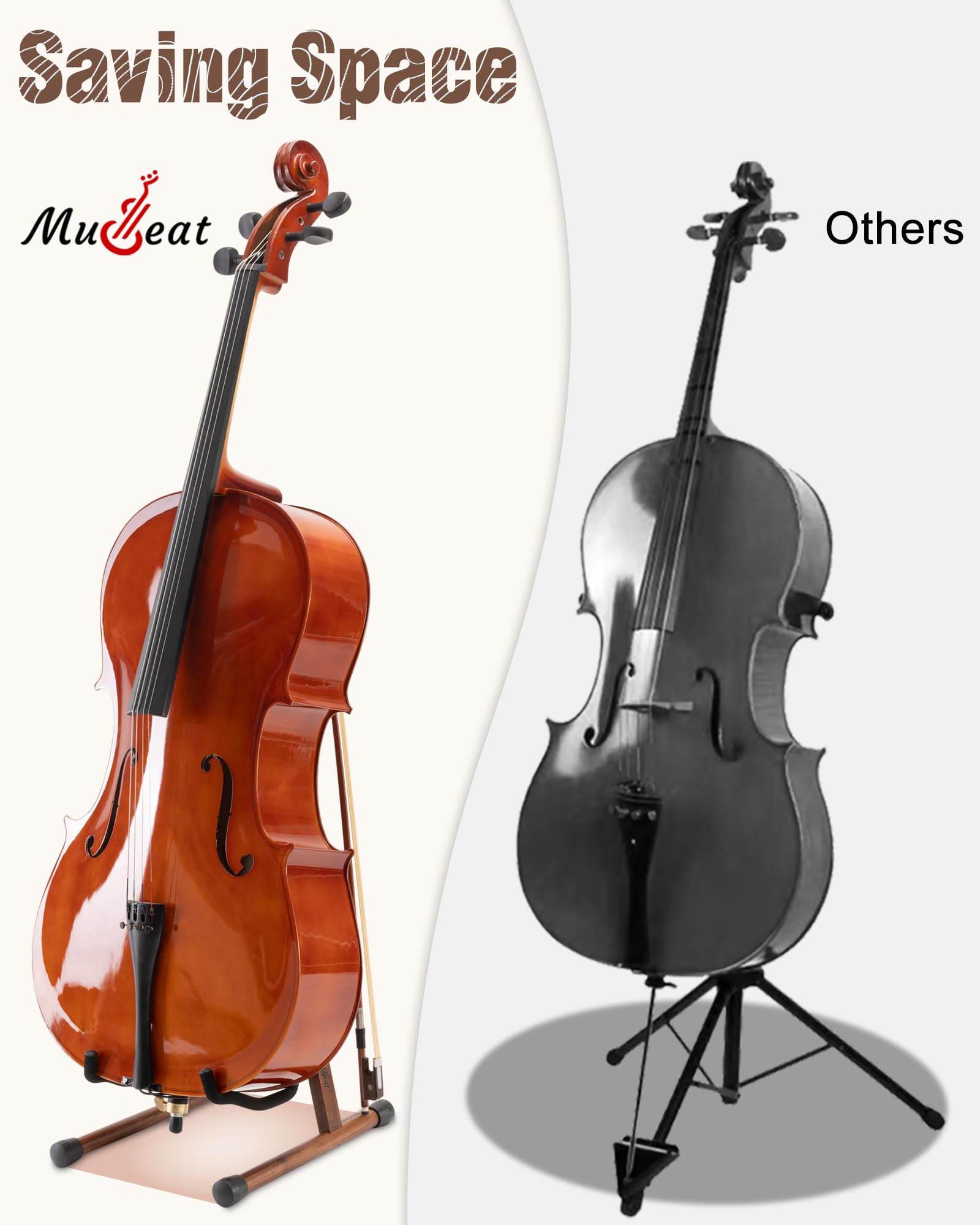 Supporto per Violoncello a Forma di A con Porta Arco, Stabile e Sicuro, in Noce con Schiuma Imbottita per Violoncelli 1/2, 3/4, 7/8 e 4/4, adatto anche per Chitarra