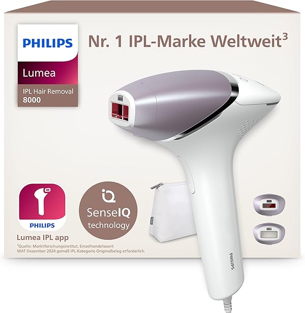 Philips Lumea IPL 8000 Series Haarentfernungsgerät mit SenseIQ Technologie – Alternative zur Laserhaarentfernung – 2 Aufsätze für Körper & Gesicht (BRI944/00)