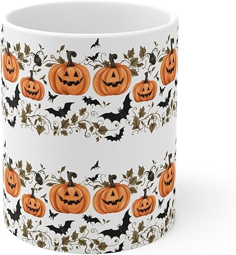 Miniatura 2 de Yoon's PICK Taza de cerámica blanca de 11 onzas, diseño exclusivo para otoño, Acción de Gracias, Halloween, temporada espeluznante, taza de café