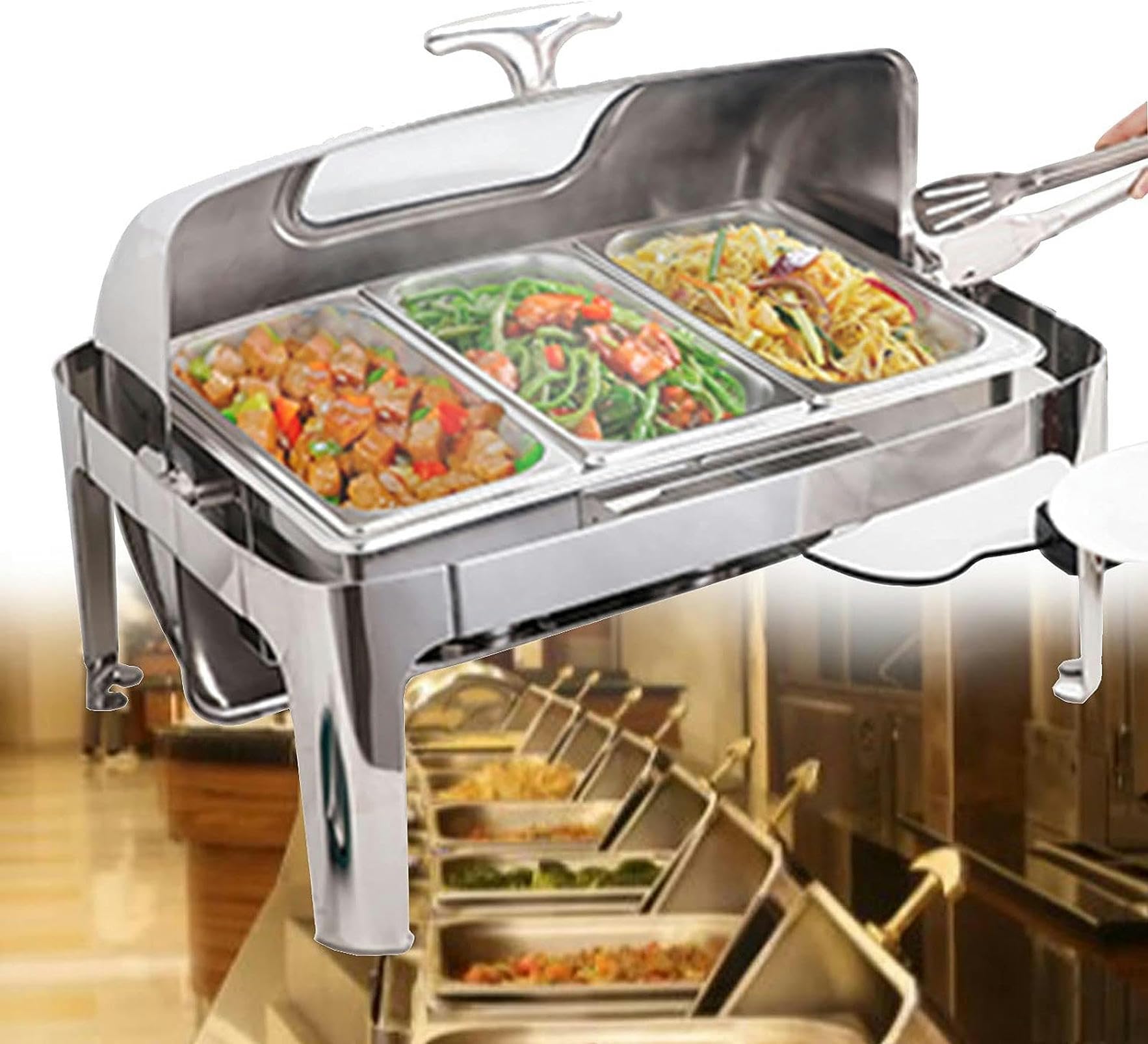 Chafing Dish Scaldavivande Elettrico Acciaio Inox, 13L Scaldavivande Contenitore Scalda Cibo per Ristorante Festa, Stufa Isolante Quadrata per Hotel