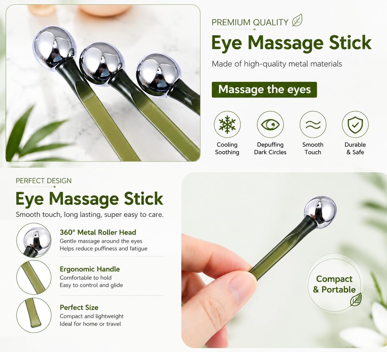 Eye Cream Roller Stick 6pcs Eye Cream Applicator Eye Roller Massage Sticks Massage Wand Matal Eye Roller for Puffy s and Dark Circles Applicator