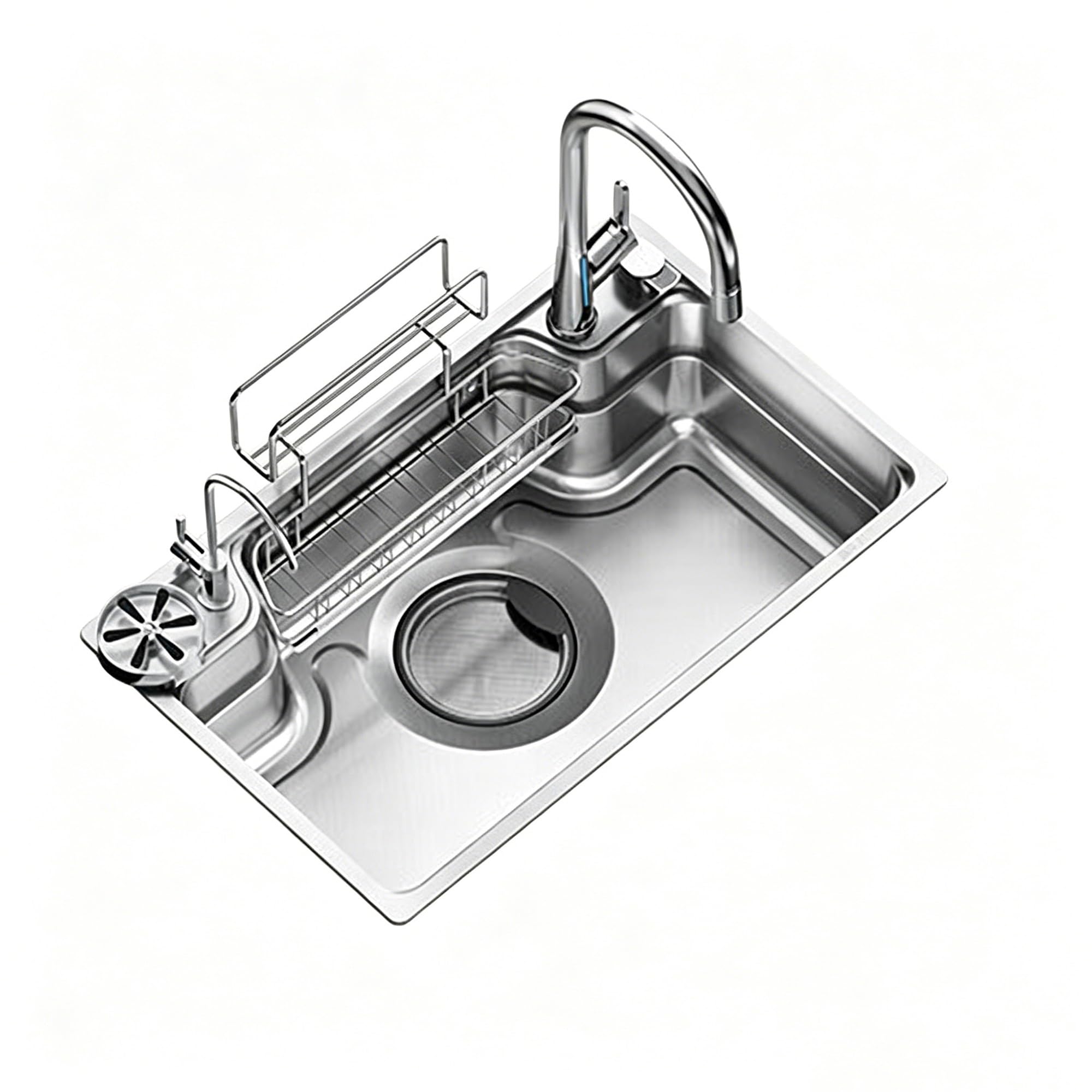 SC Kitchen Sink, Stainless Steel Single Bowl, Equipped with Digital Display Pull-Out Faucet, Hot and Cold Angle Valves, Kitchen Bar Sink(82cm)