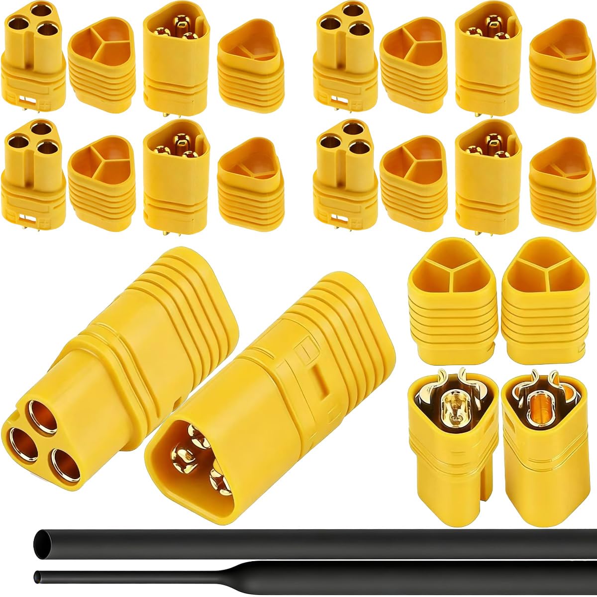 HAAMNING7 6 Pairs MT60 Connector RC ESC to Motor Plug 3 Pole 3.5MM Bullet Male Female with Sheath Housing Heat Shrink Tubing for RC Battery Lipo Lithium Batteries Electric Car Motor DIY
