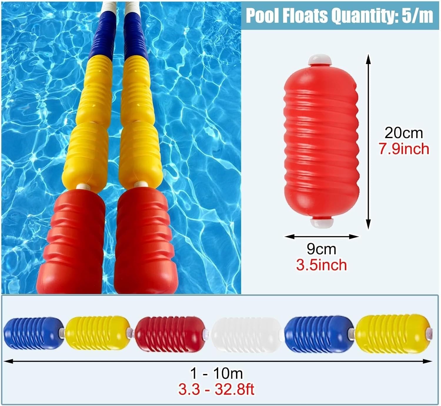 Preassembled Swimming Pool Safety Rope with Buoy, Floating Divider Line for Deep & Shallow Ends, Polyethylene Pool Safety Barrier, Ideal for Hazardous Areas