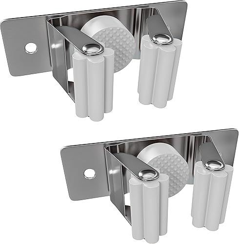 SAYONEYES Soporte de pared para escoba de tornillo y adhesivo, resistente acero inoxidable SUS304, soporte para escoba y trapeador para lavandería,