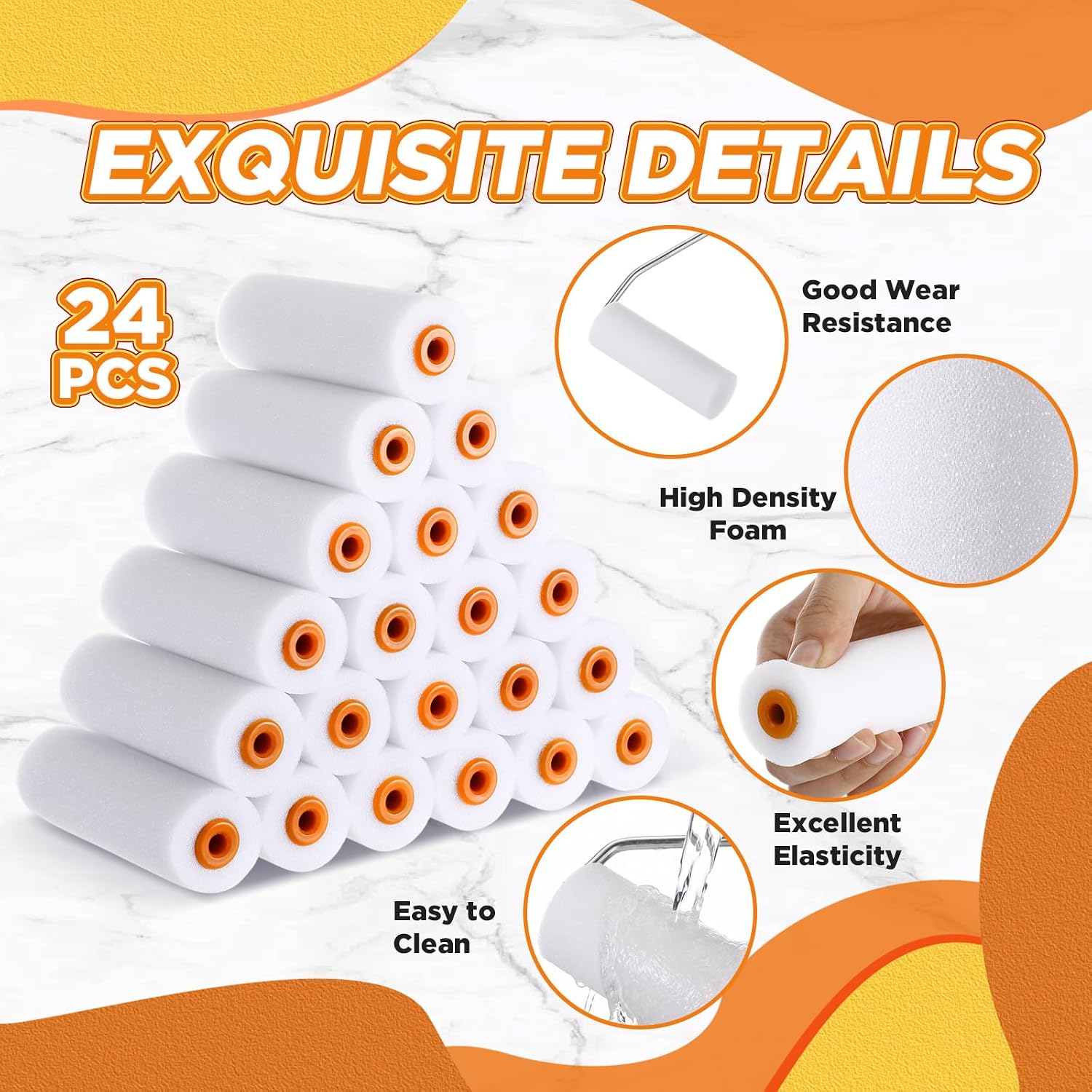 24 Pcs 4 Inch Foam Paint Rollers with Roller Frame Kit High Density Foam Paint Roller House Painting Supplies, Mini Rollers Accessories for Painting Walls, Doors, Furniture, Trim, Cabinets