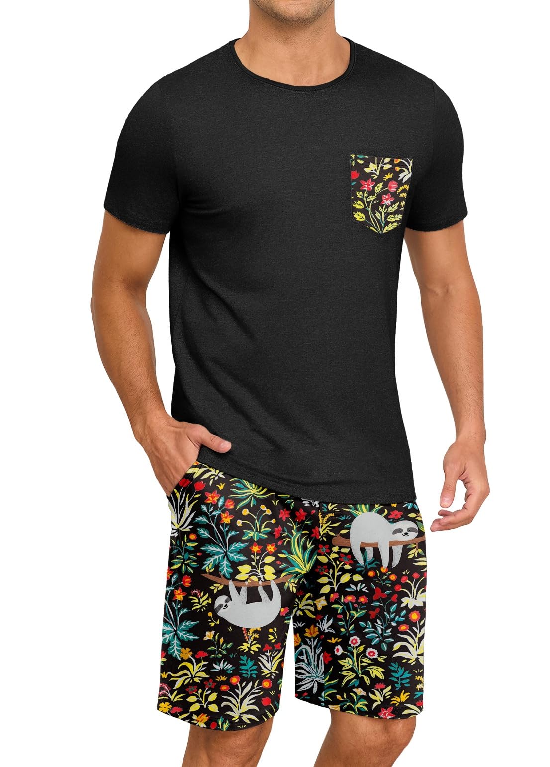 PrinStory Mens Pajamas Set Short Sleeve Pjs Sets S-3XL