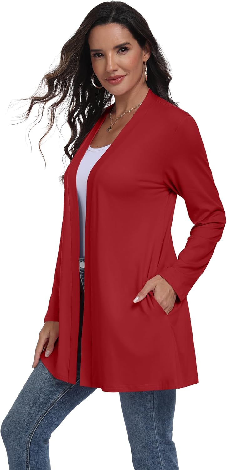 QIXING Womens Casual Lightweight Cardigan with Pocketes Long Sleeve Open Front Cardigan - Image 4