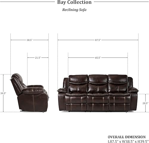 Miniatura 2 de Lexicon Bay Sofá reclinable doble manual, marrón oscuro