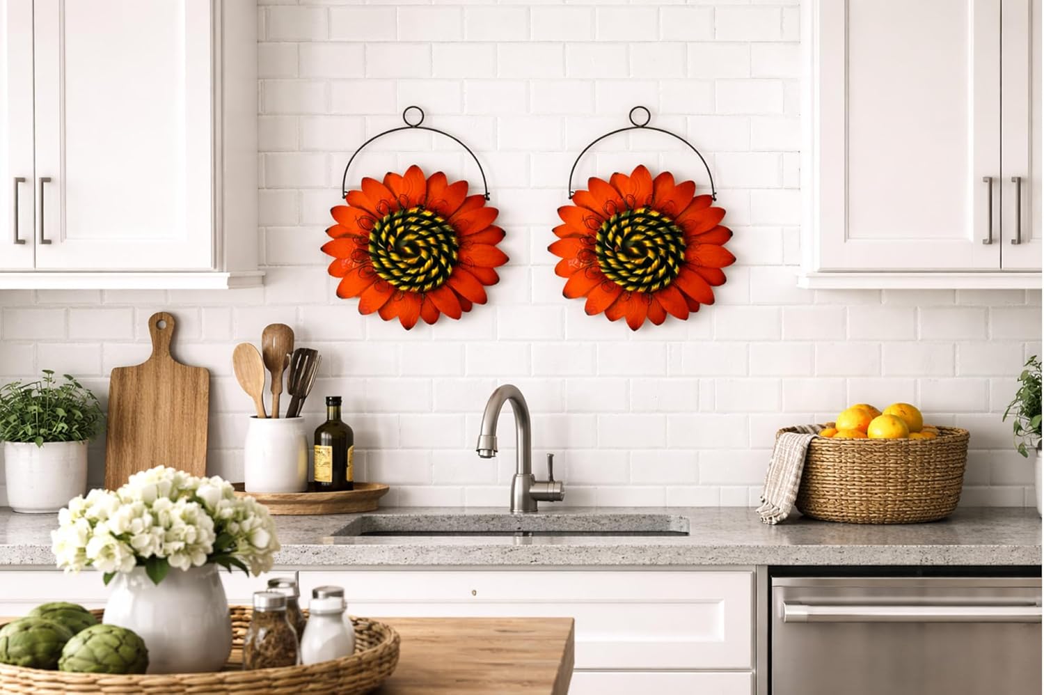 SeasonsEasy Set of 2 Metal Sunflower Wall Decor 11.5 Inch Layered Indoor Outdoor Garden Patio Wall Art