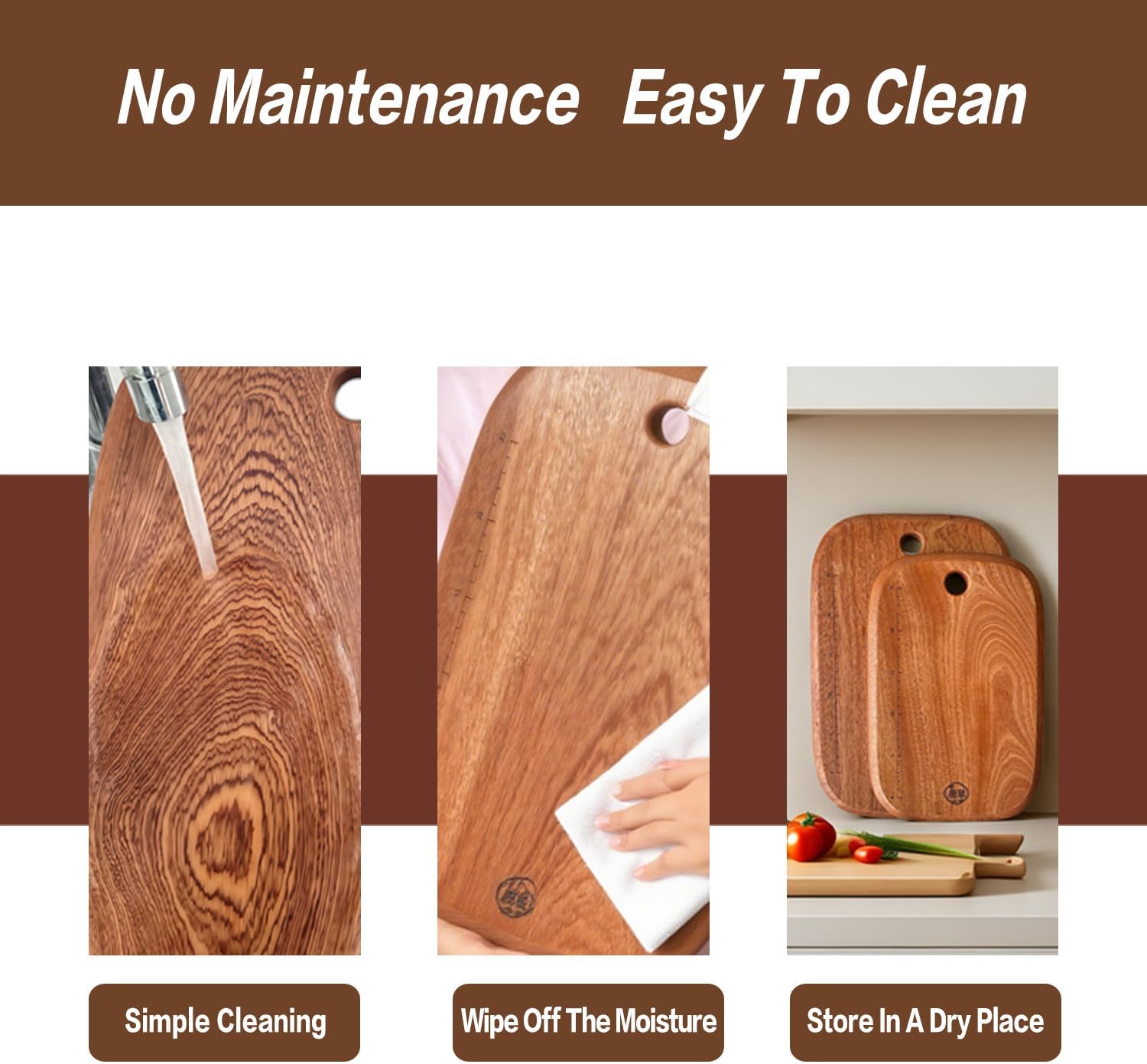 Solid Wood Cutting Board, 15.7” x 10.6” x 1.2‘’ Thick Heavy Duty Chopping Board with Measurement Marks, Durable Edge Grain Wooden Kitchen Board for Meat, Vegetables & Serving，One Piece No Glue