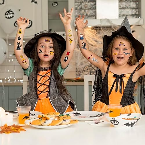 Miniatura 6 de Tatuajes temporales de Halloween para decoración de fiesta de niños, calabaza, caramelo, fantasma, sombrero de bruja, calcomanías de tatuaje para