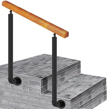 Side Mount Hand Rails - Metal Wrought Iron Transitional Handrail Fits 2 or 3 Steps - Indoor Outdoor Stair Railing for Cement Concrete Steps and Wooden Steps(Length 35inch)