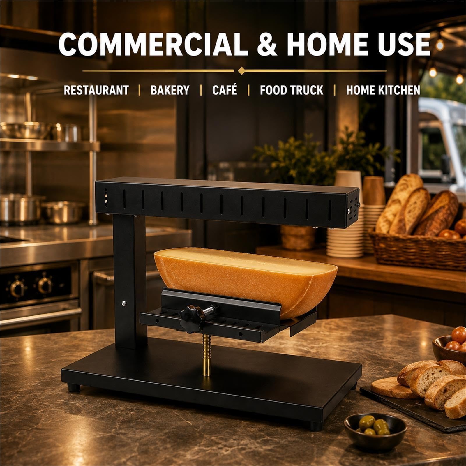 Appareil à raclette professionnel 750 W, demi-meule, support réglable