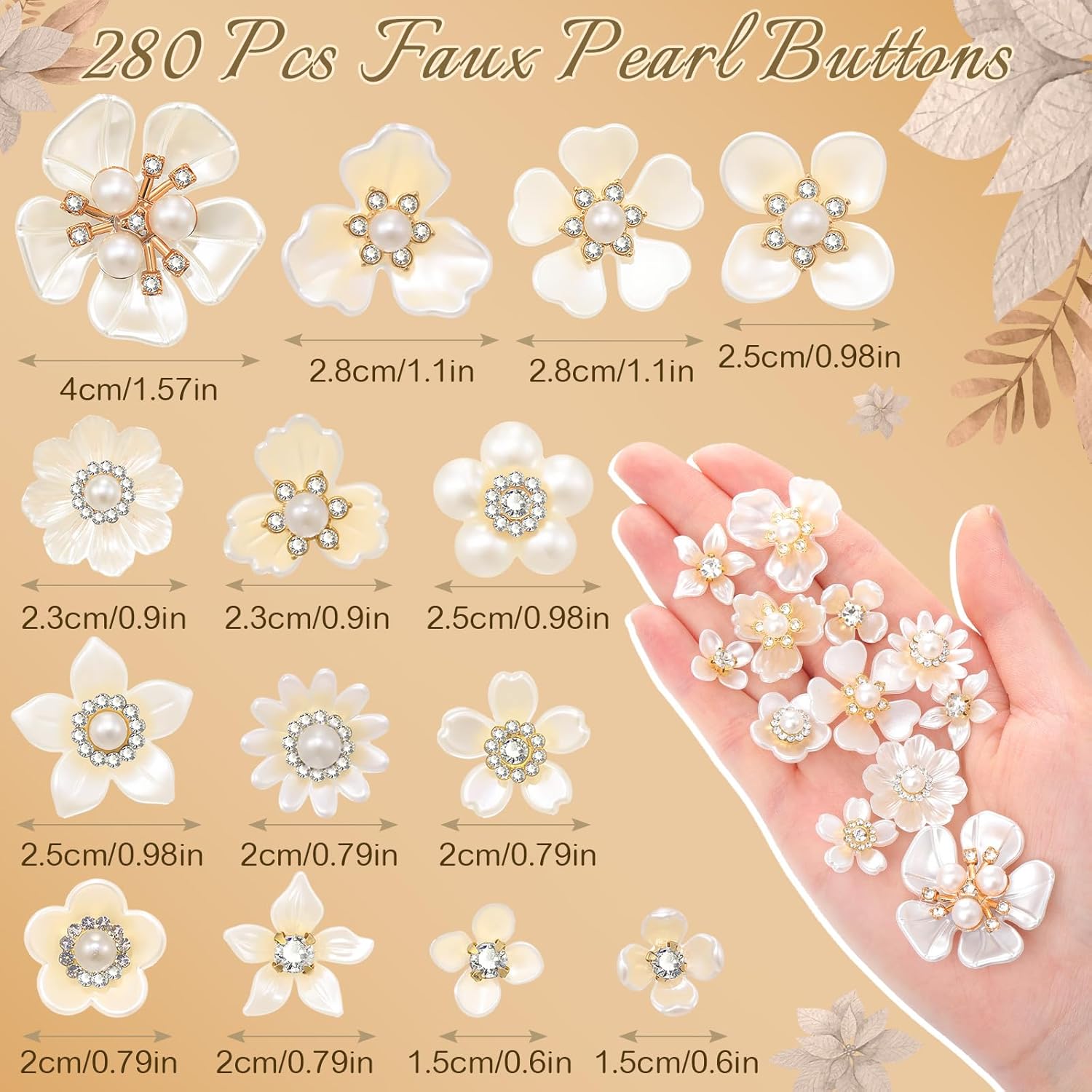 Janinka 280 Pcs Rhinestone Buttons Faux Pearl Buttons Flat Back Flower Embellishments for Jewelry Making DIY Craft Wedding Hair Bouquet Home Decoration Party Accessory (Snowflake,White)