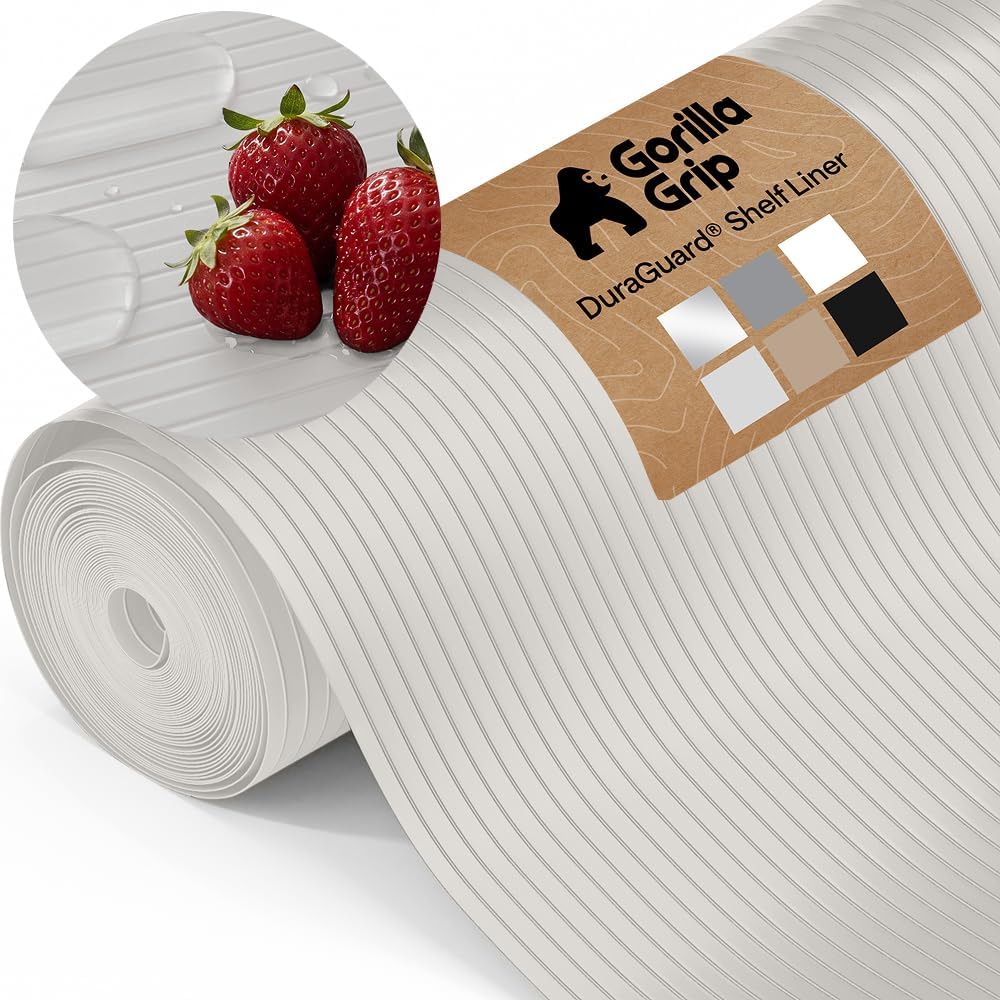 GORILLA GRIP Shelf Liner, Non-Adhesive Cabinet Liners, 20"x10' Light Gray