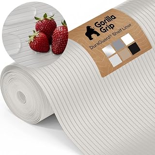 GORILLA GRIP Shelf Liner, Non-Adhesive Cabinet Liners, 12"x20' Light Gray | DuraGuard Ribbed Plastic for Kitchen Drawers, Shelves, Refrigerator, Pantry Storage, Bathroom Closet, Waterproof, BPA Free