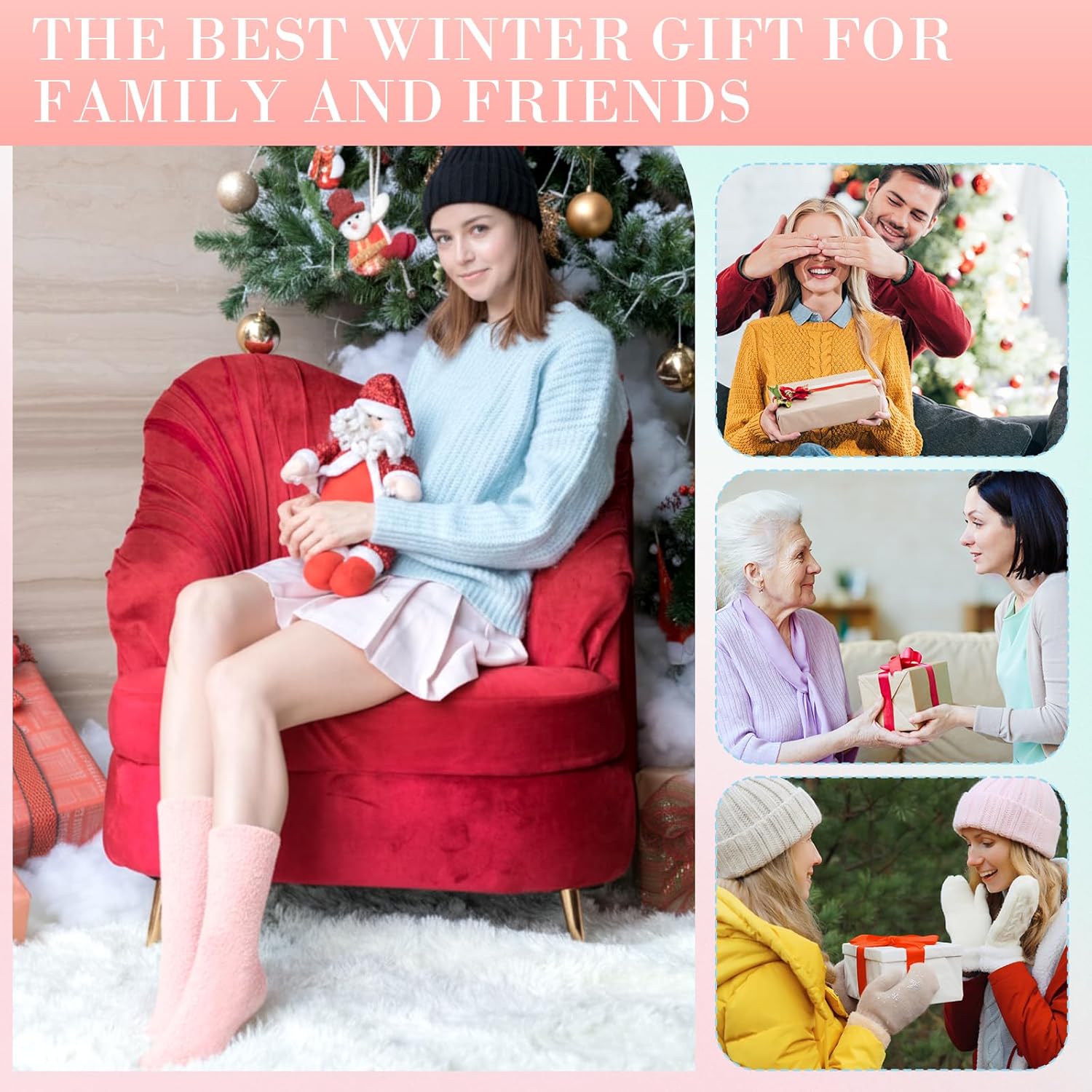 12 Pairs Non Slip Hospital Socks with Grips for Women Fuzzy Cozy Winter Short and Long Slipper Socks with Grips Warm Christmas Winter Gift - Image 6