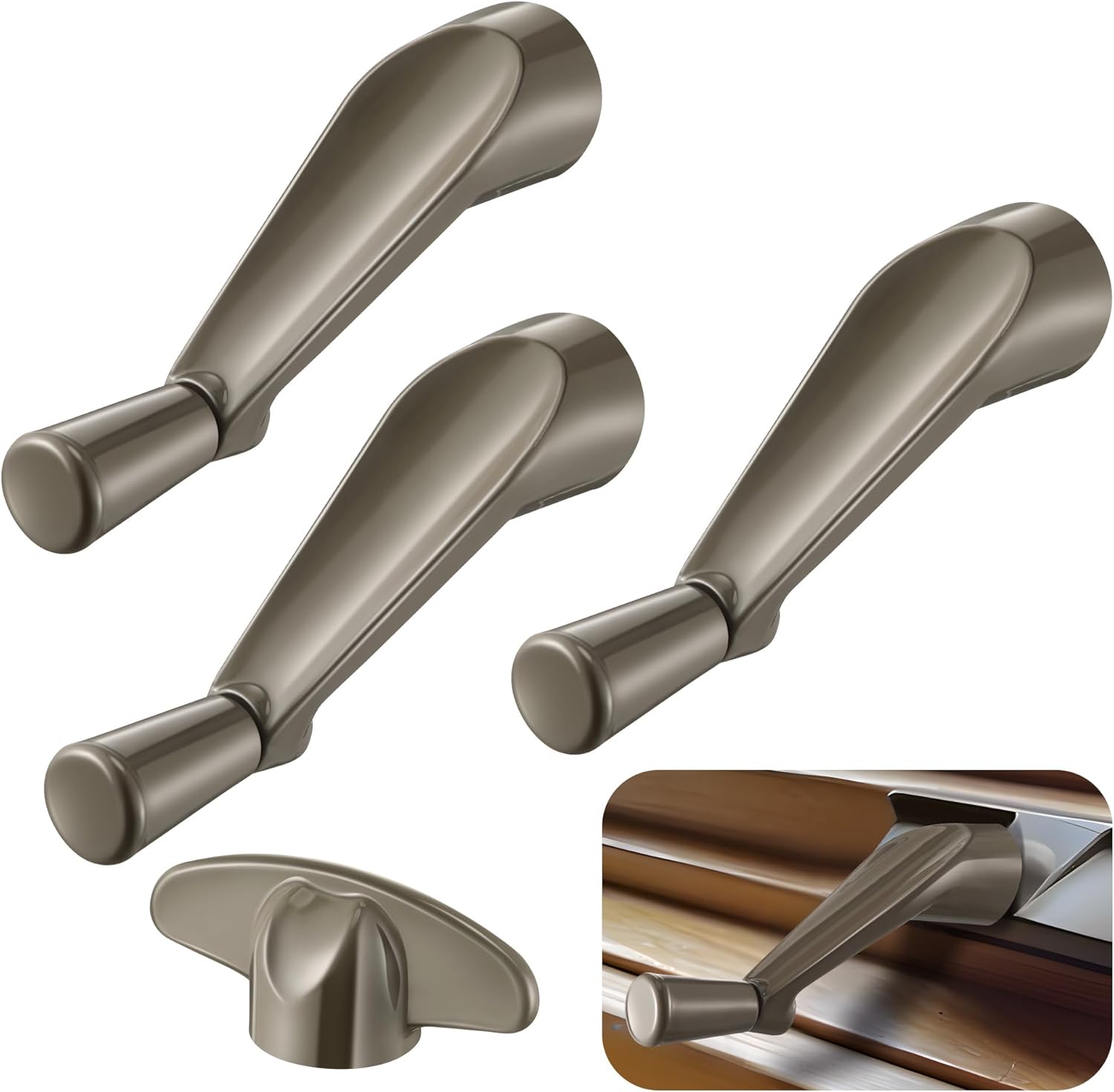 3/8 Inch Window Crank Handle with T-Handle, Fits 3/8 Inch 12 Spindles Only, Compatible with Anderson Casement Crank Window Handle, Smooth 360-Degree Operation, Stone Finish(4 Pack)