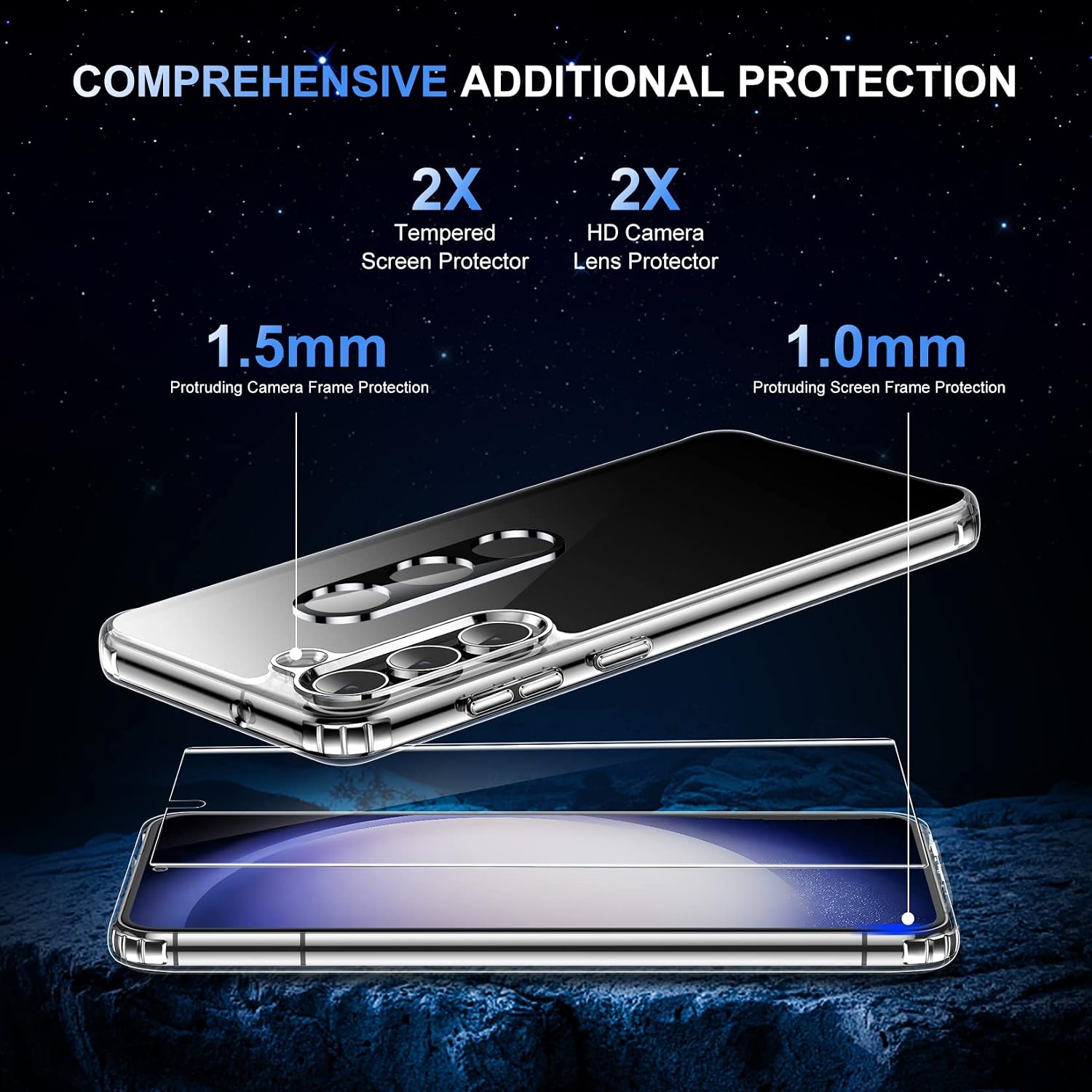 Temdan for Samsung Galaxy S23 Case, [2Pcs Screen Protector]+[2Pcs Lens Protector][crystal clear][No-Yellowing][Anti-Scratch][Mil-Grade Shockproof] Full Body Protection Phone Case for S23 Case 5G,Clear